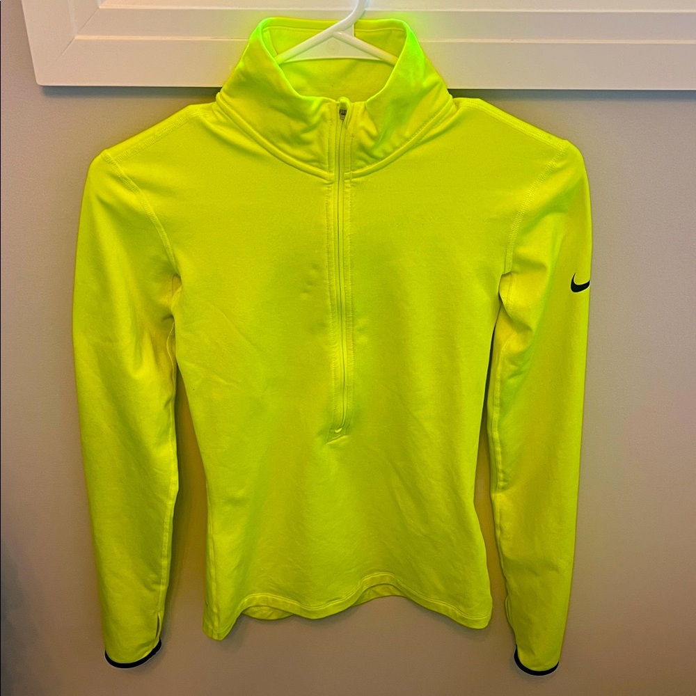 Nike women’s XS dri fit half zip neon yellow